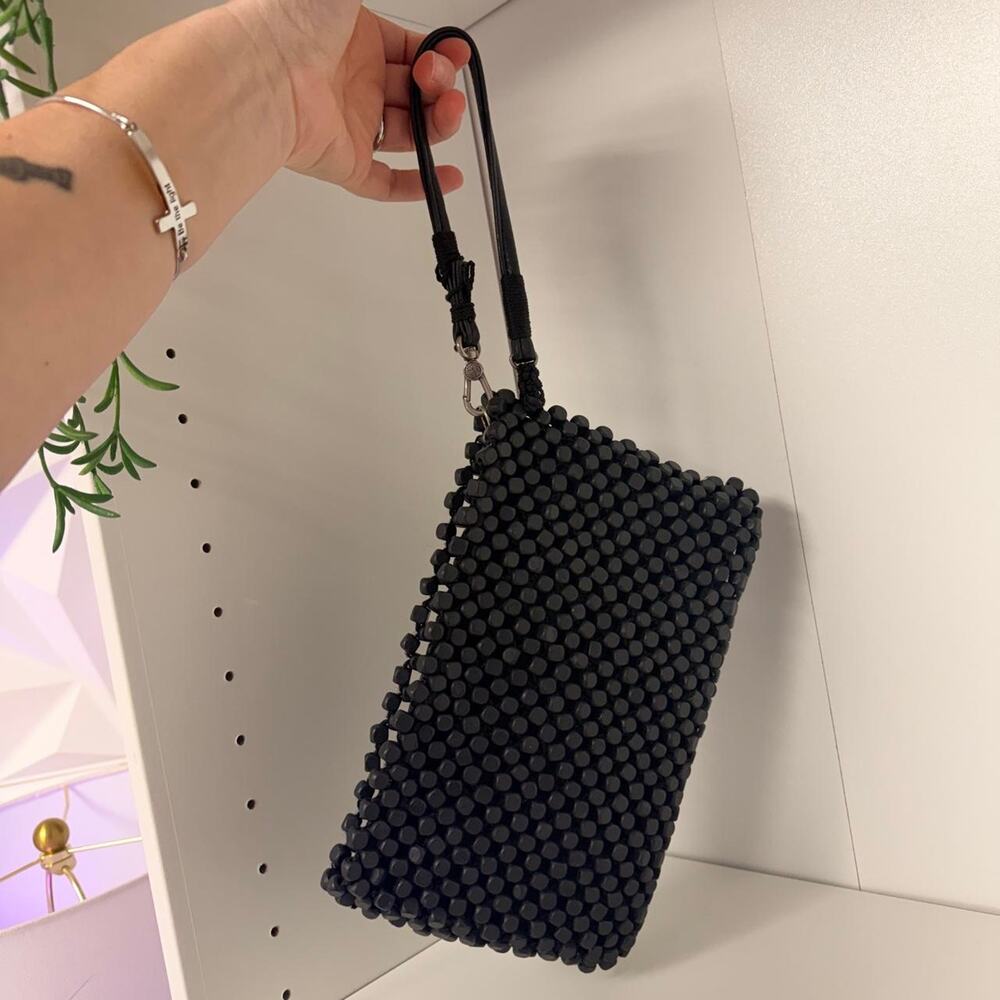 The sak black wood beaded clutch